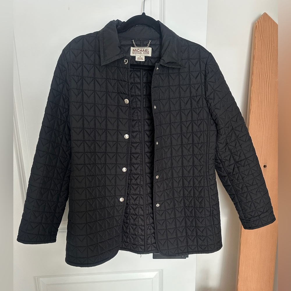 🧥 Michael Michael Kors Quilted Snap-Front Jacket – Black (Size M)